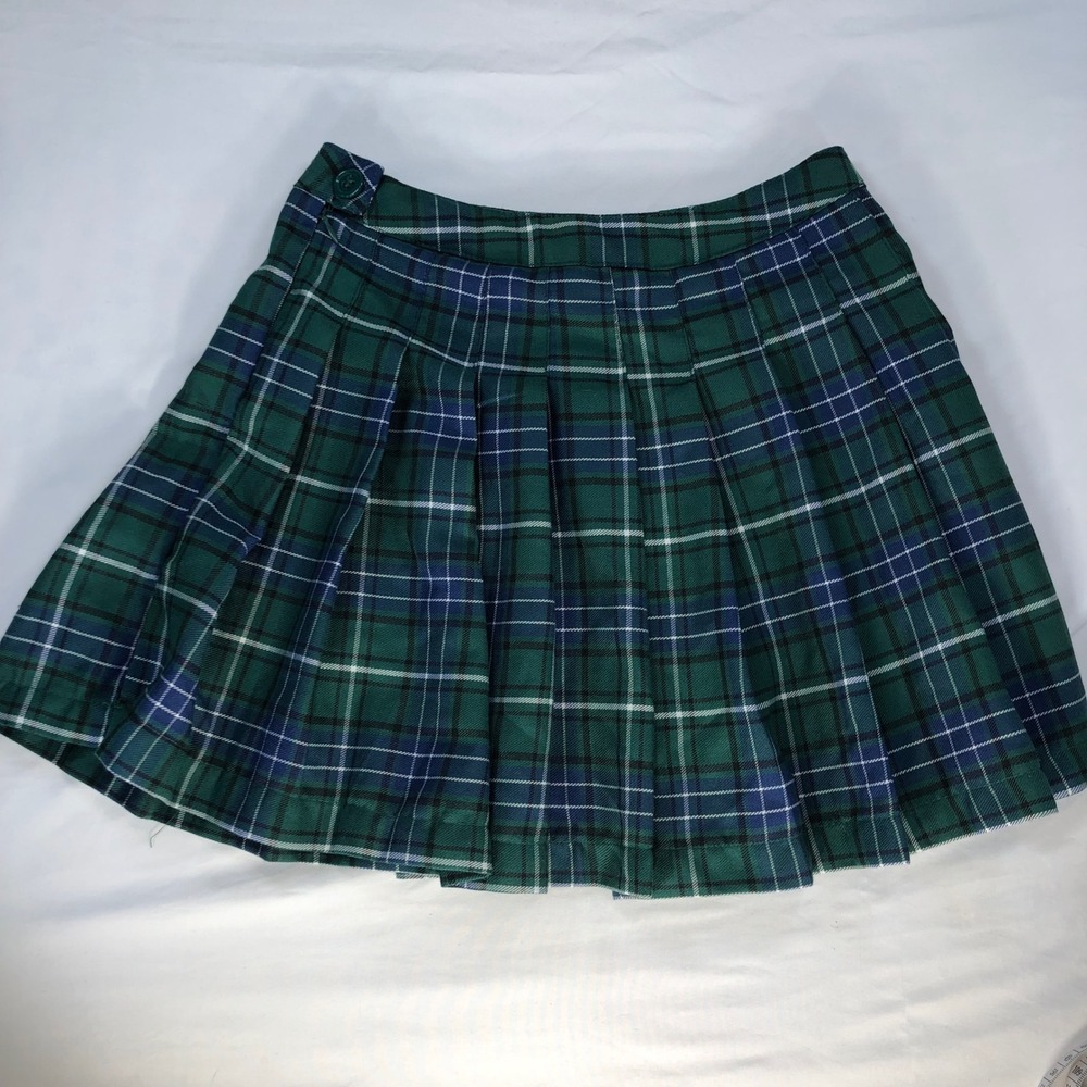 Forever 21 Green Blue Plaid Pleated Mini Skirt XS Tartan Schoolgirl Preppy 00579 - Picture 6 of 7